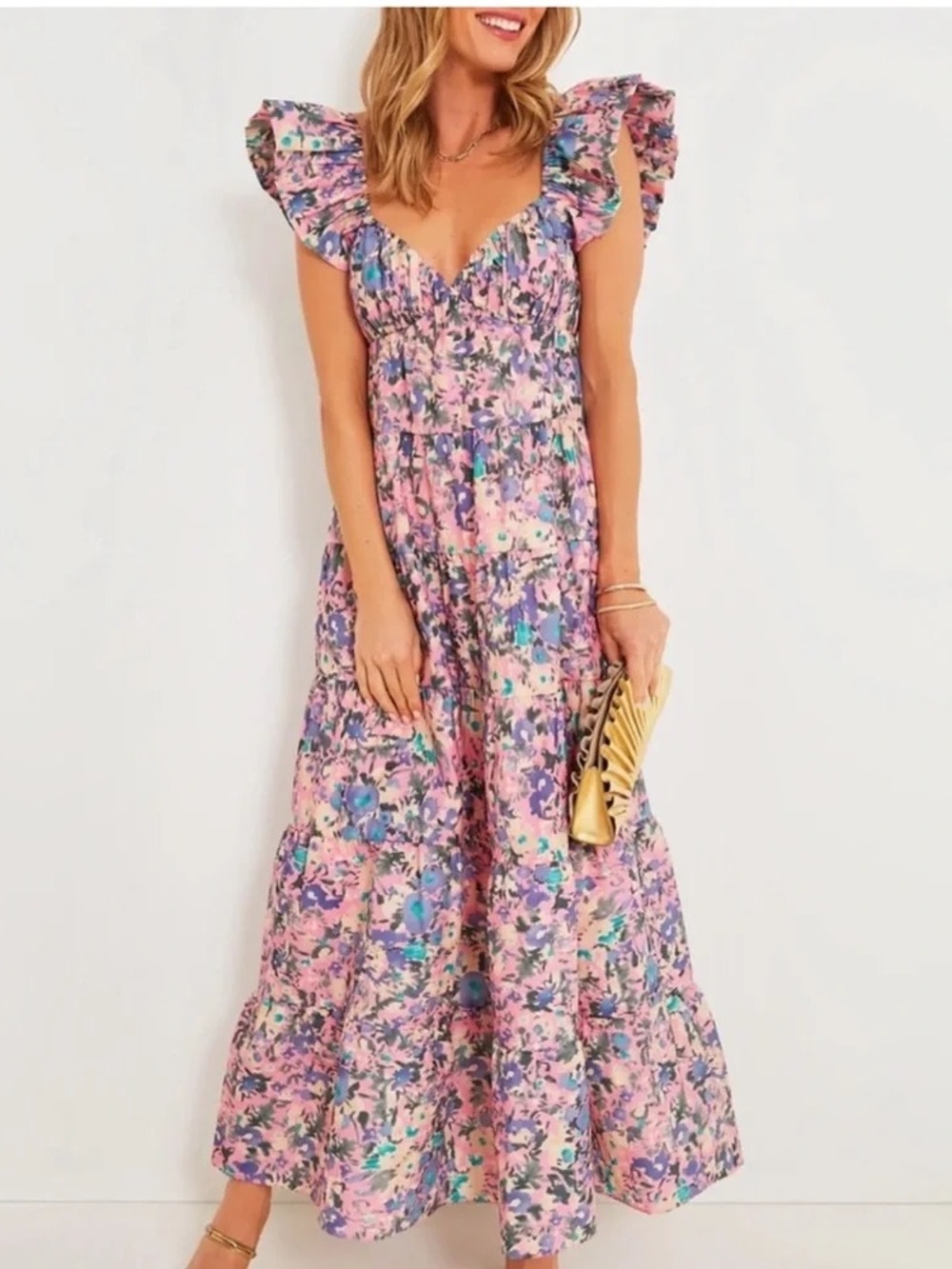 Tuckernuck Hyacinth House Sheridan Pink Floral Maxi Dress with Ruffle Straps